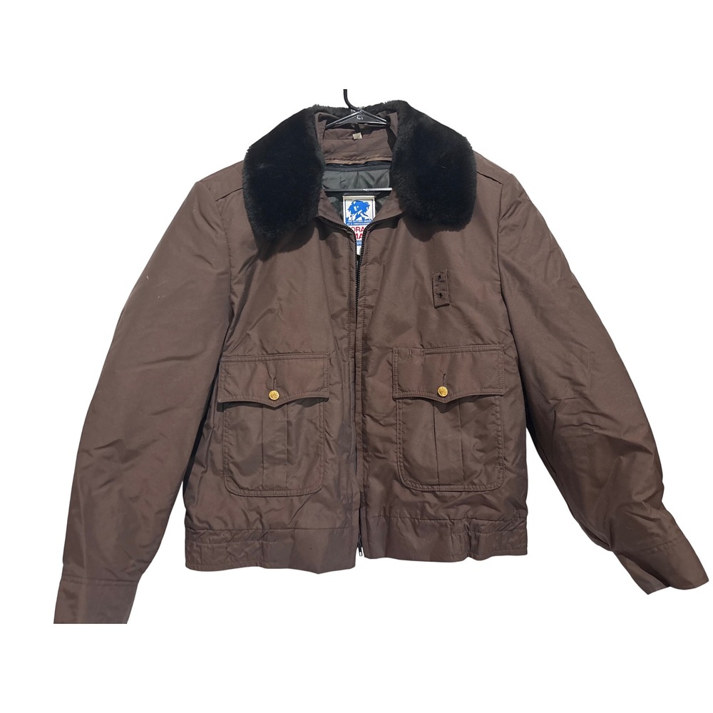 Horace Small Vintage Brown Bomber Flight Jacket Faux Fur Collar Thinsulate 42R